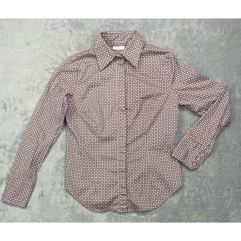 NY Company SZ: M Burgundy Geometric Print Disco Collar Button Up Shirt